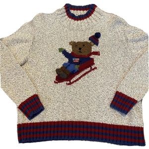 Vintage Marisa Christina Teddy Bear Ski American Flag Preppy Cute Sweater Rare